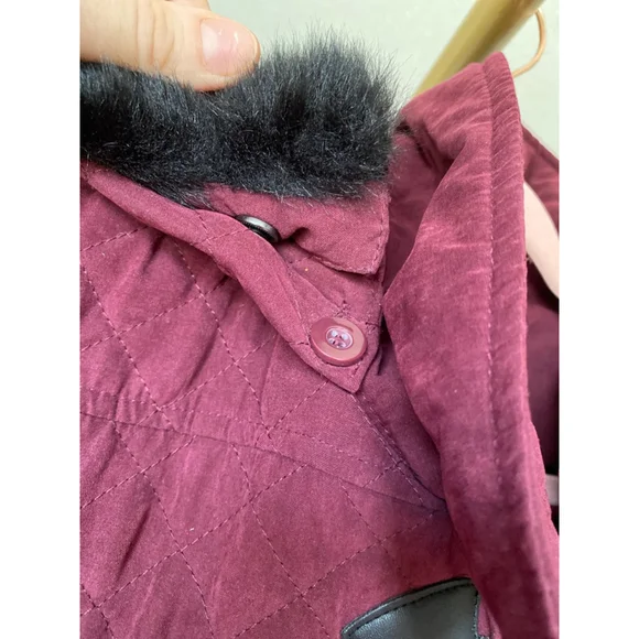 Christopher & Banks Quilted Peacoat Maroon Toggle Button Hooded Jacket L Classic - Picture 12 of 12